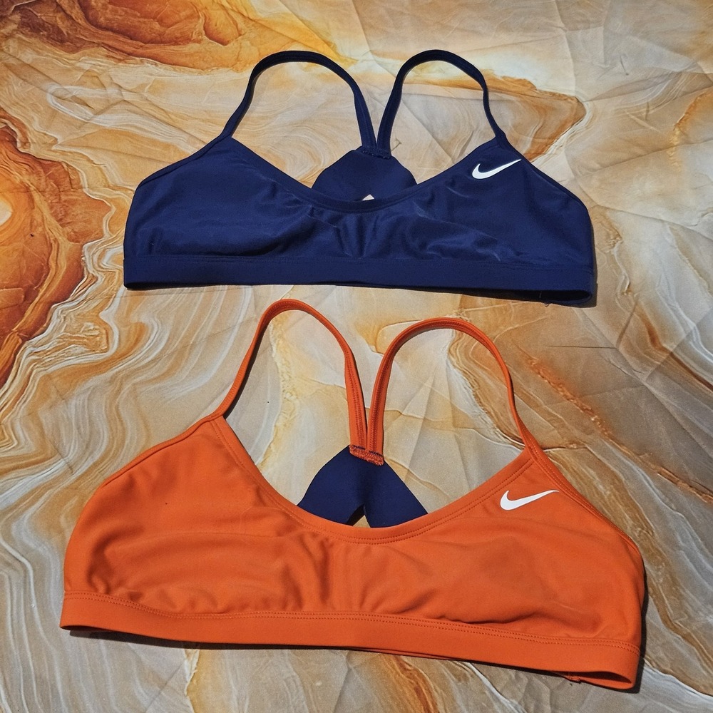 Nike Women's Medium Bikini Swim Tops Lot of 2 Blue Red Racerback Swoosh